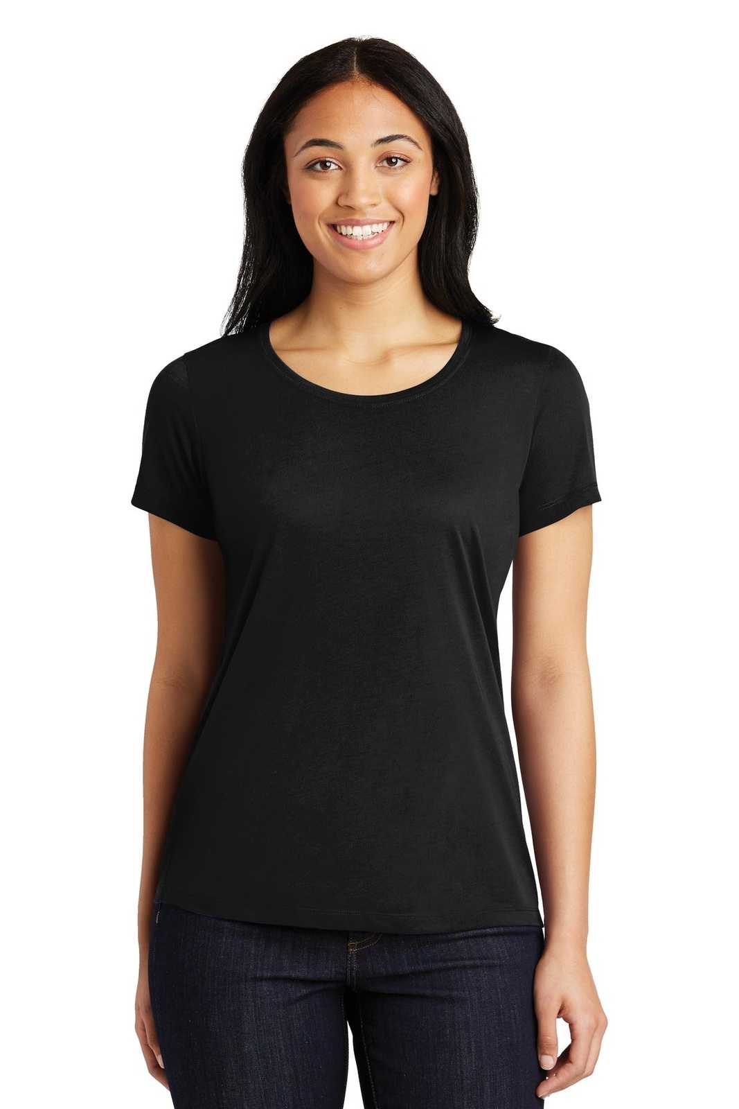 Sport-Tek LST450 Ladies PosiCharge Competitor Cotton Touch Scoop Neck Tee - Black - HIT a Double - 1