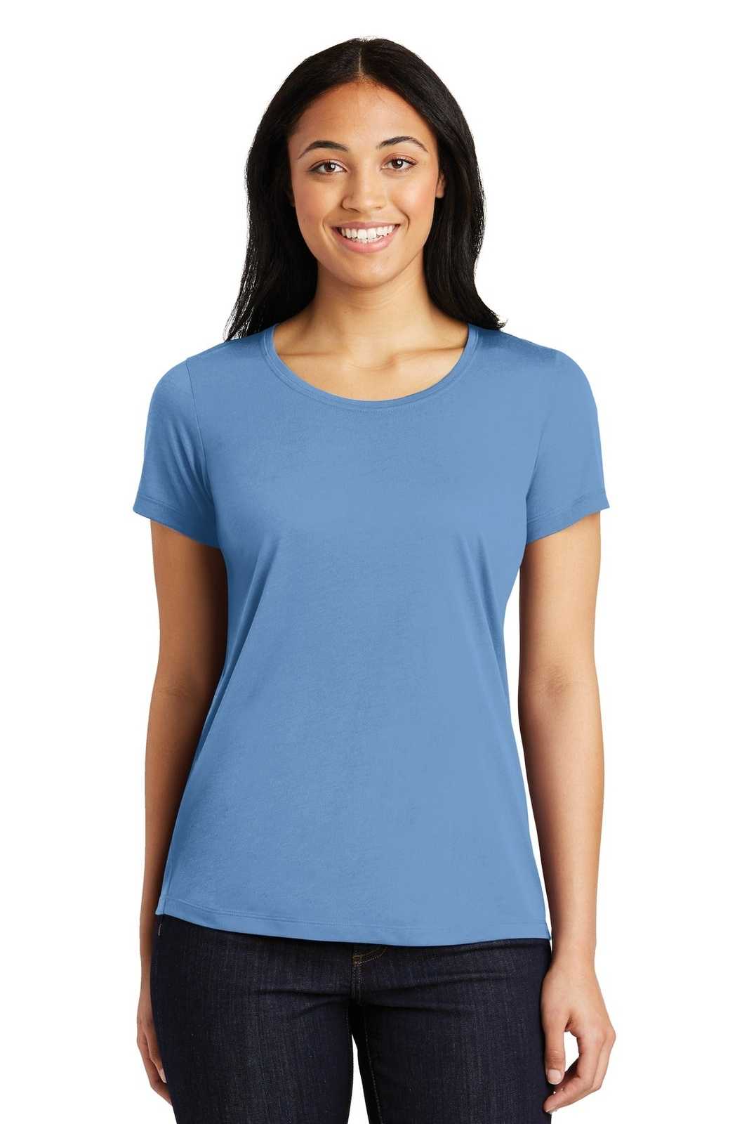 Sport-Tek LST450 Ladies PosiCharge Competitor Cotton Touch Scoop Neck Tee - Carolina Blue - HIT a Double - 1