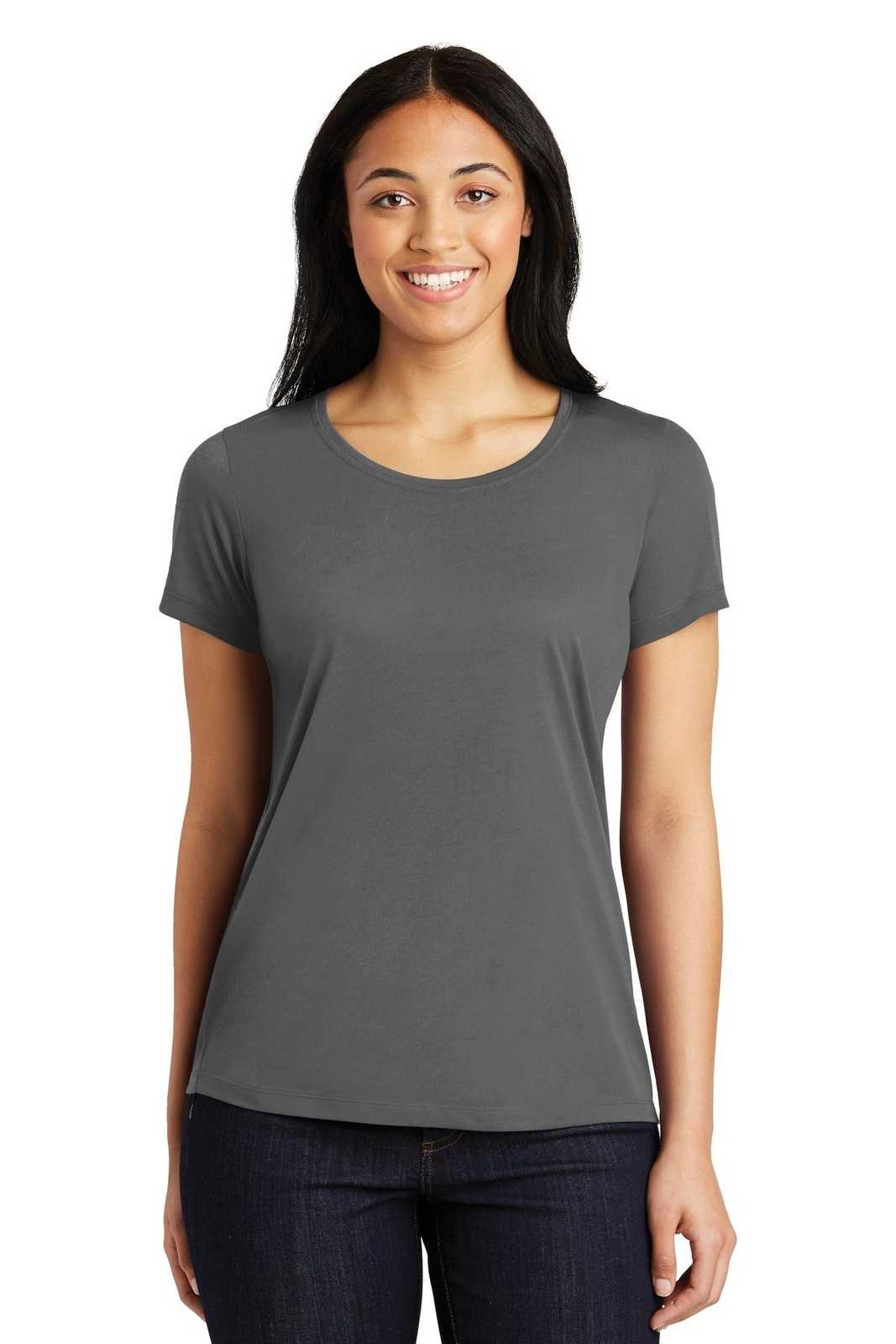 Sport-Tek LST450 Ladies PosiCharge Competitor Cotton Touch Scoop Neck Tee - Dark Smoke Gray - HIT a Double - 1