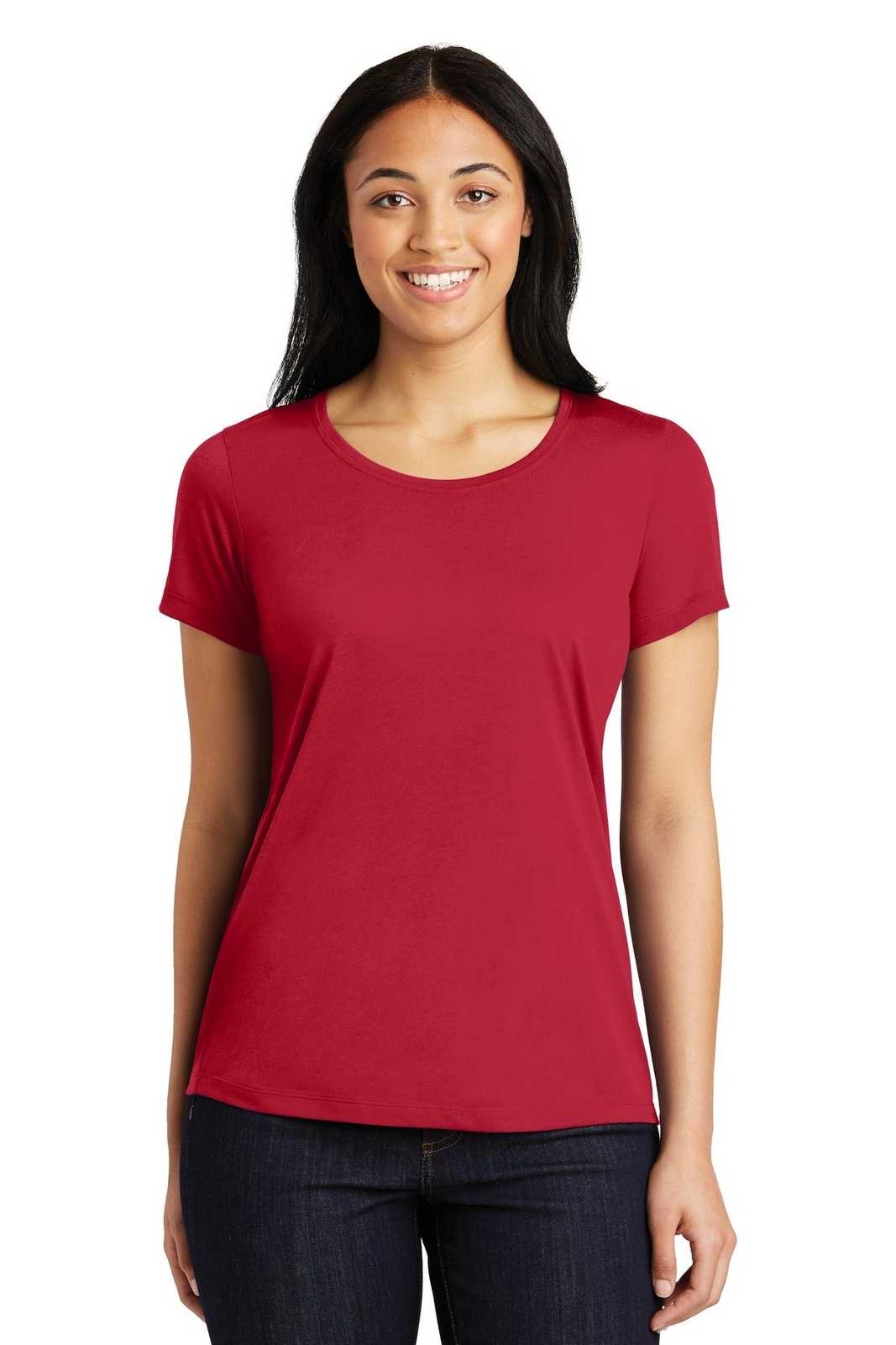 Sport-Tek LST450 Ladies PosiCharge Competitor Cotton Touch Scoop Neck Tee - Deep Red - HIT a Double - 1