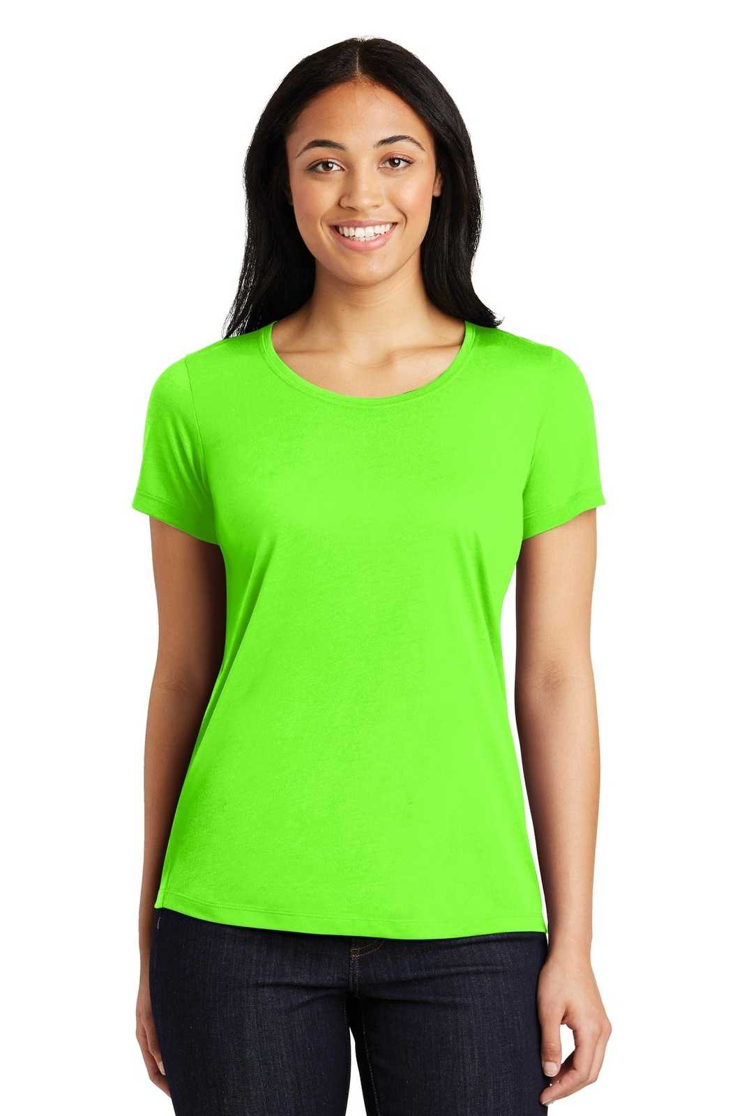 Sport-Tek LST450 Ladies PosiCharge Competitor Cotton Touch Scoop Neck Tee - Neon Green - HIT a Double - 1