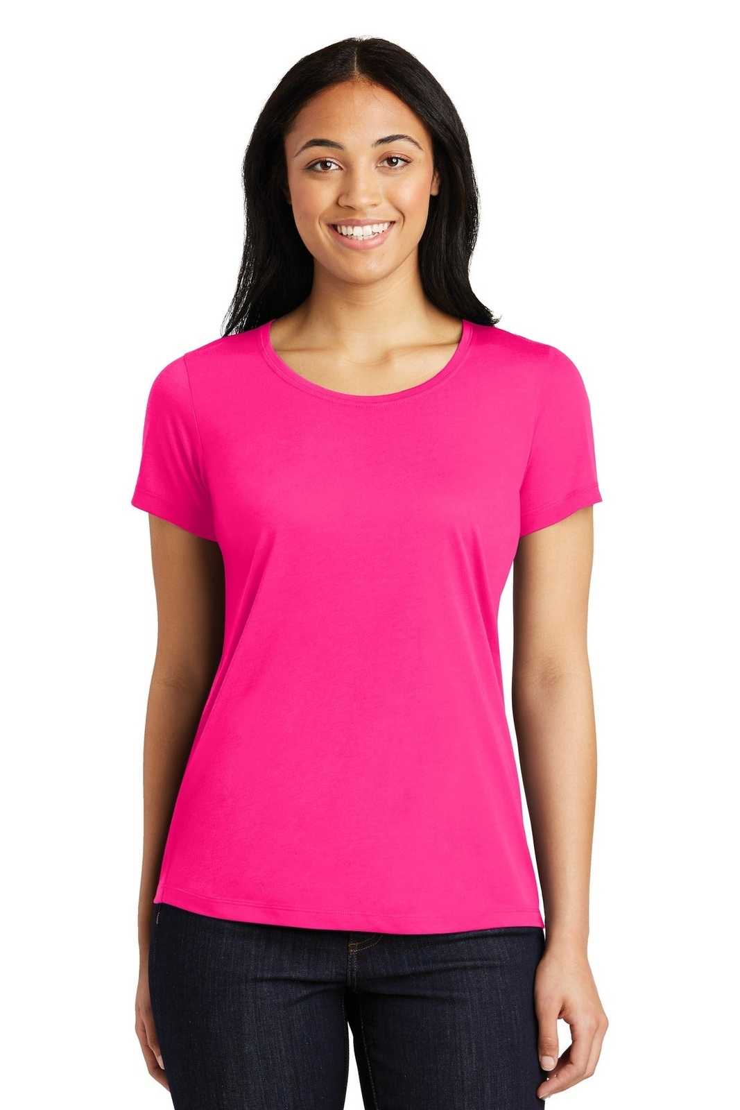 Sport-Tek LST450 Ladies PosiCharge Competitor Cotton Touch Scoop Neck Tee - Neon Pink - HIT a Double - 1