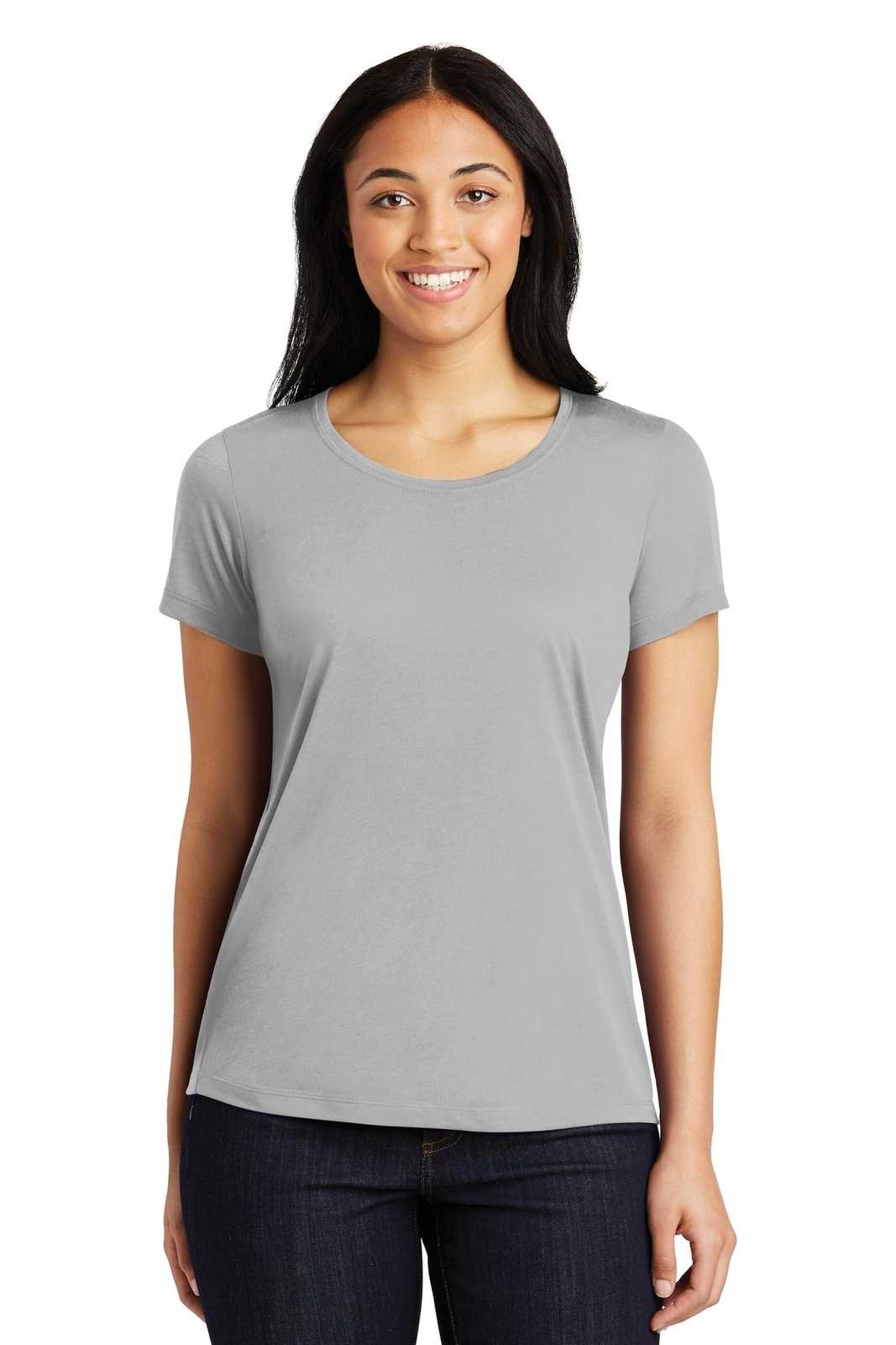 Sport-Tek LST450 Ladies PosiCharge Competitor Cotton Touch Scoop Neck Tee - Silver - HIT a Double - 1