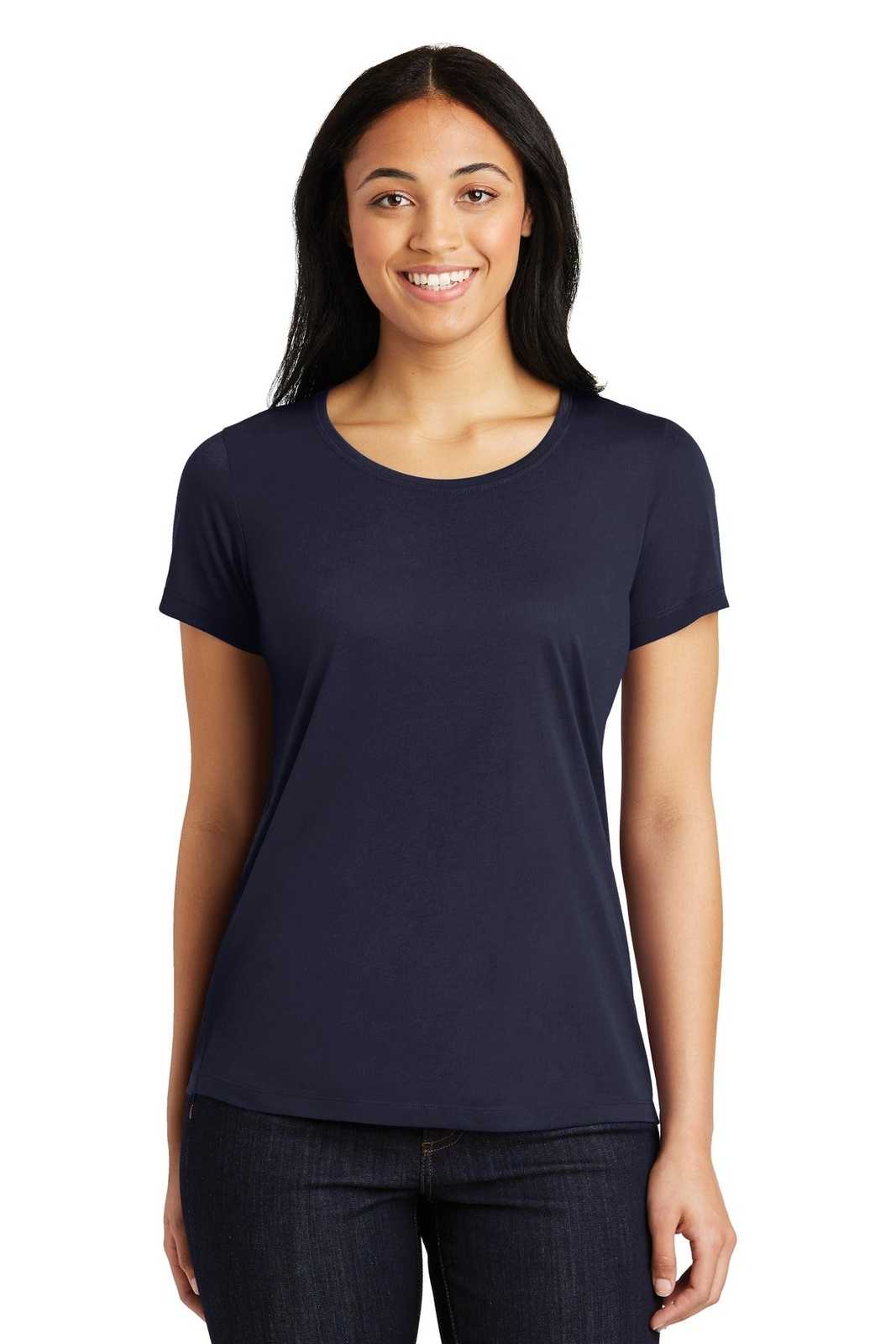 Sport-Tek LST450 Ladies PosiCharge Competitor Cotton Touch Scoop Neck Tee - True Navy - HIT a Double - 1