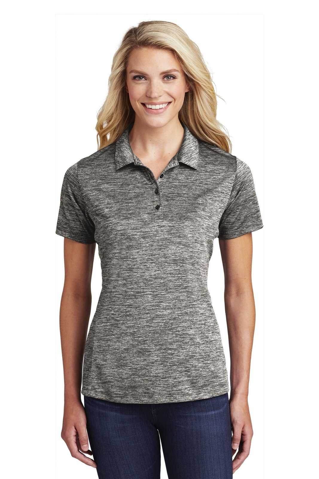 Sport-Tek LST590 Ladies PosiCharge Electric Heather Polo - Black Electric - HIT a Double - 1
