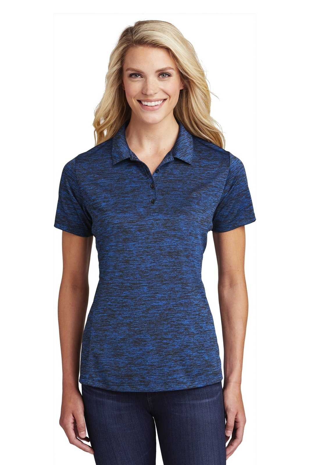 Sport-Tek LST590 Ladies PosiCharge Electric Heather Polo - Dark Royal-Black Electric - HIT a Double - 1