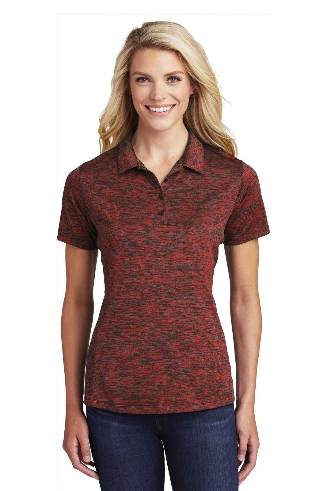 Sport-Tek LST590 Ladies PosiCharge Electric Heather Polo - Deep Red Black Electric - HIT a Double - 1