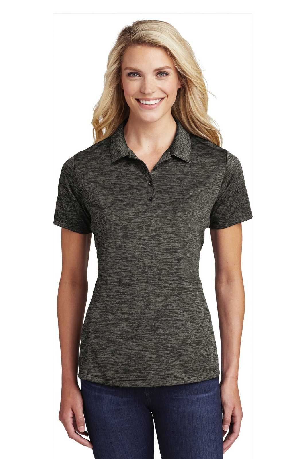 Sport-Tek LST590 Ladies PosiCharge Electric Heather Polo - Gray-Black Electric - HIT a Double - 1