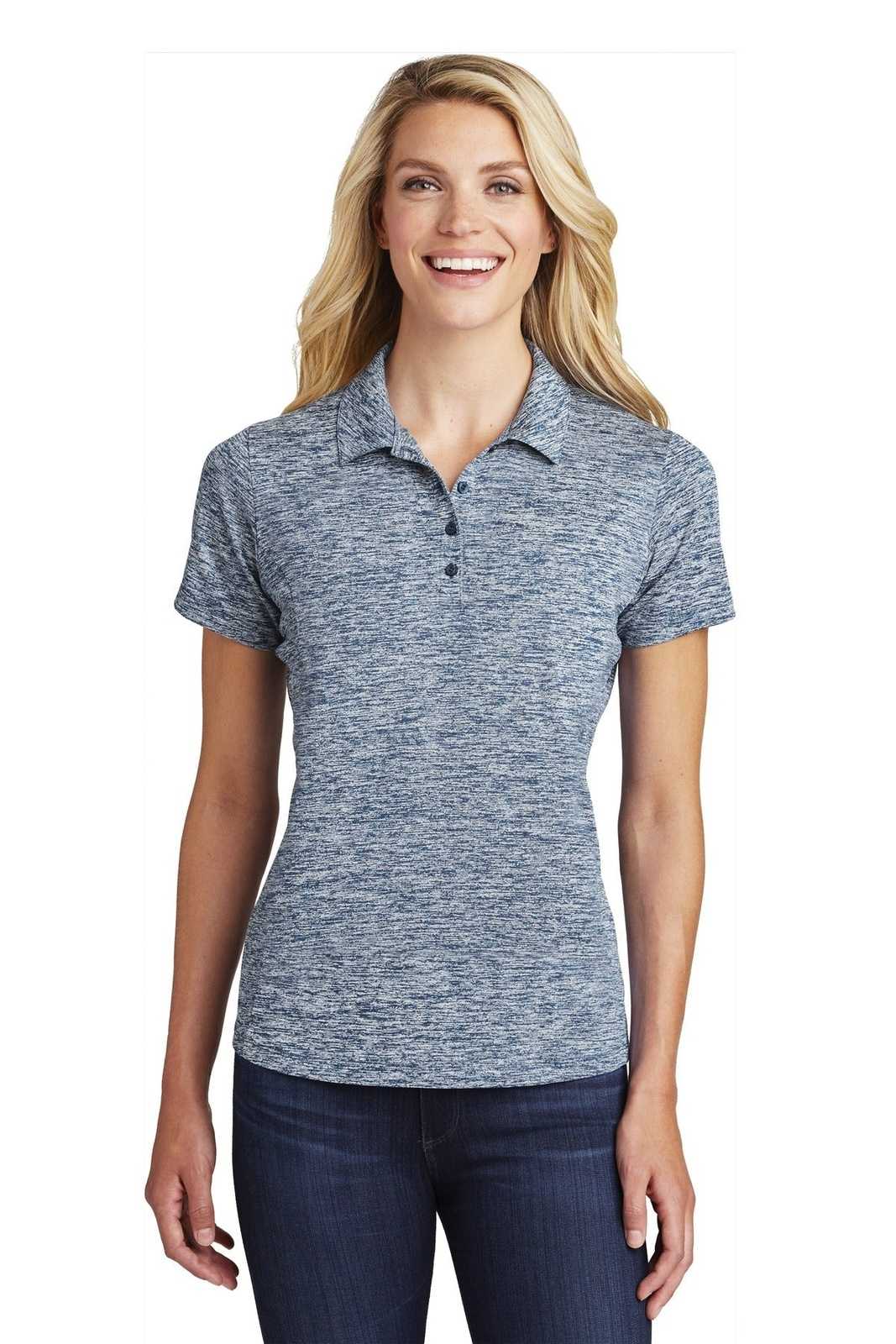 Sport-Tek LST590 Ladies PosiCharge Electric Heather Polo - True Navy Electric - HIT a Double - 1