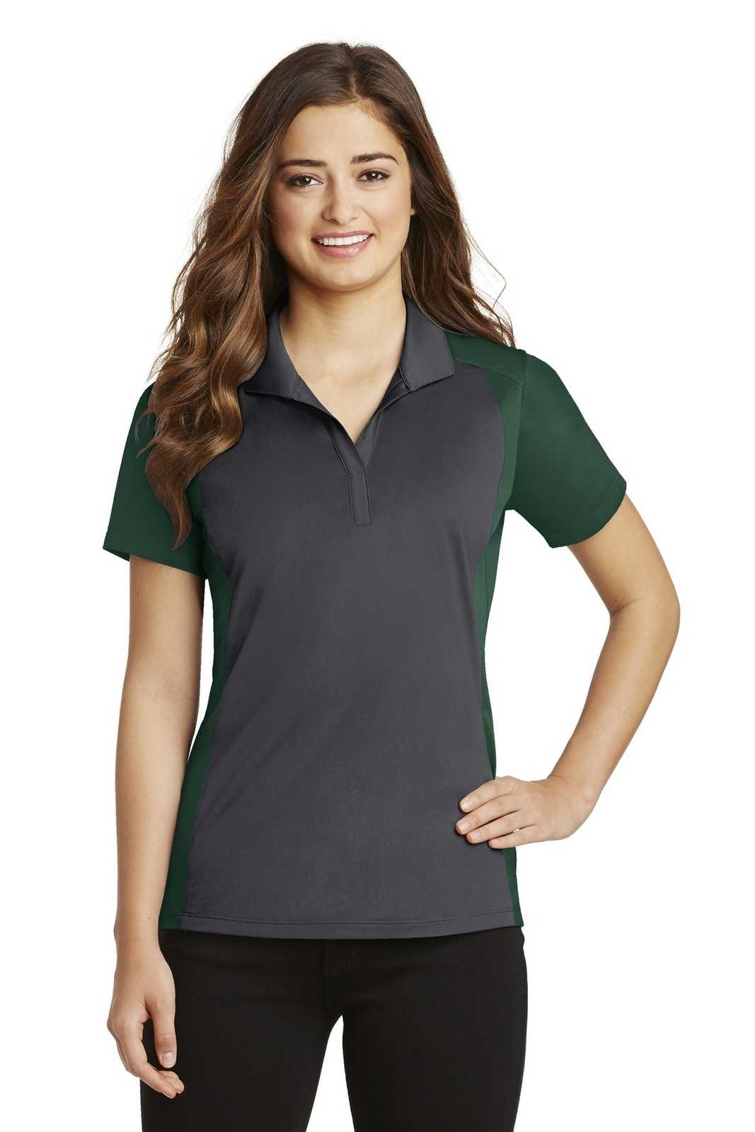 Sport-Tek LST652 Ladies Colorblock Micropique Sport-Wick Polo - Iron Gray Forest Green - HIT a Double - 1