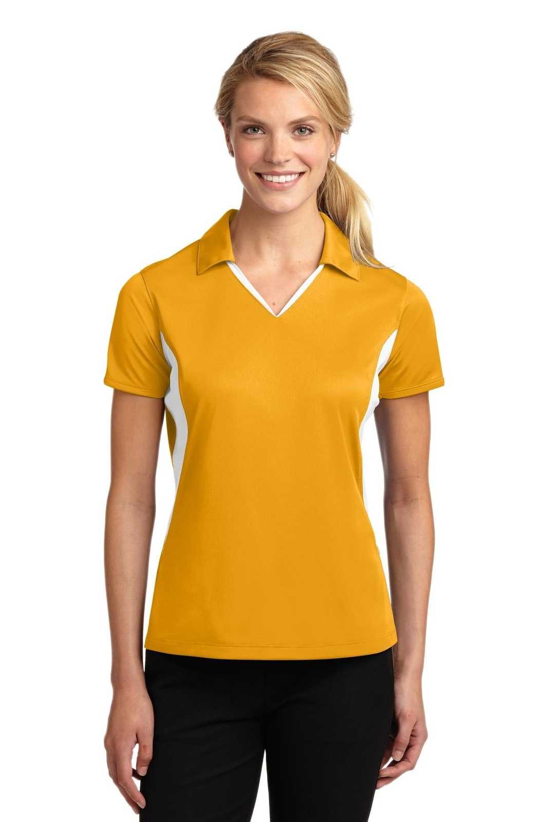 Sport-Tek LST655 Ladies Side Blocked Micropique Sport-Wick Polo - Gold White - HIT a Double - 1