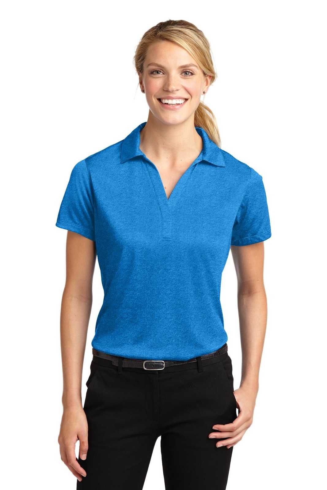 Sport-Tek LST660 Ladies Heather Contender Polo - Blue Wake Heather - HIT a Double - 1