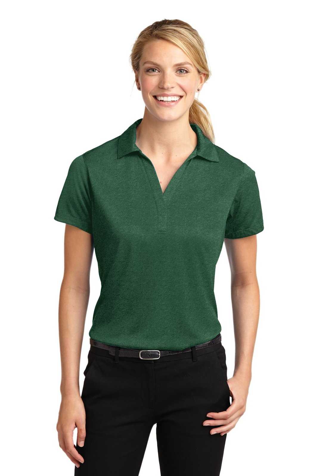 Sport-Tek LST660 Ladies Heather Contender Polo - Forest Green Heather - HIT a Double - 1