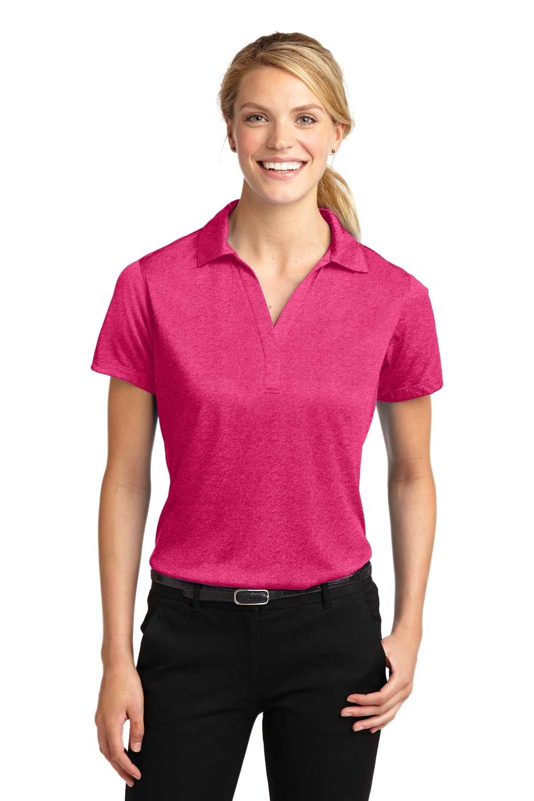 Sport-Tek LST660 Ladies Heather Contender Polo - Pink Raspberry Heather - HIT a Double - 1