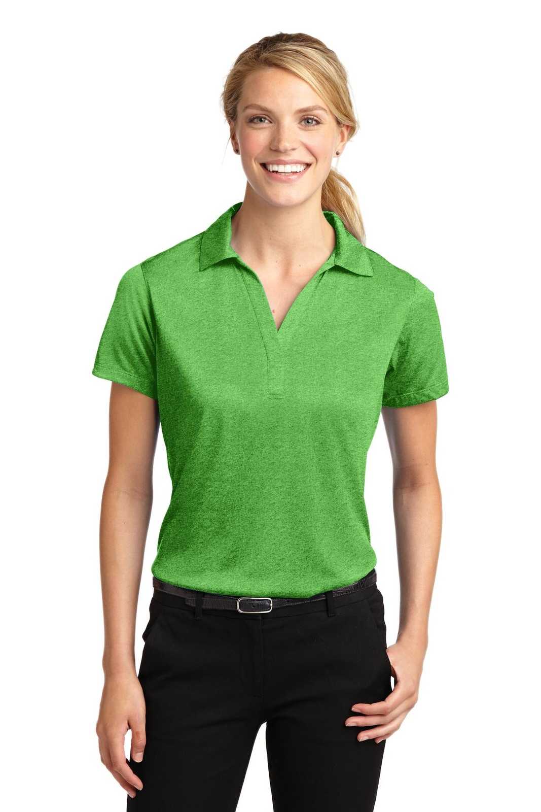 Sport-Tek LST660 Ladies Heather Contender Polo - Turf Green Heather - HIT a Double - 1