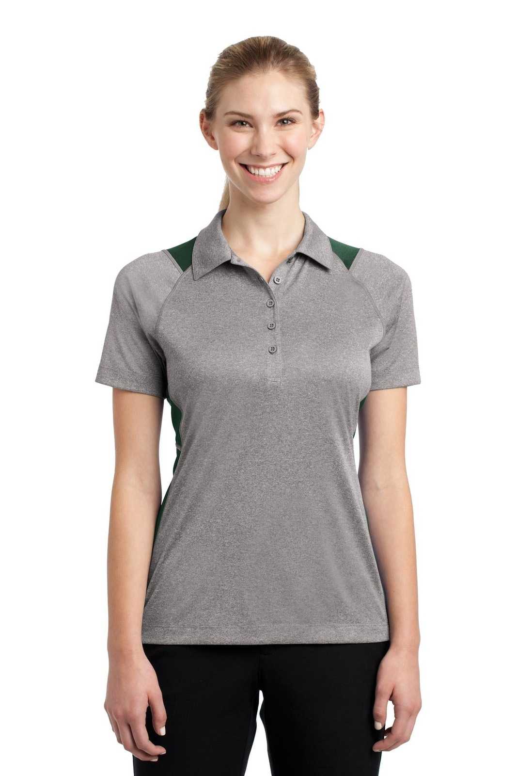 Sport-Tek LST665 Ladies Heather Colorblock Contender Polo - Vintage Heather Forest Green - HIT a Double - 1