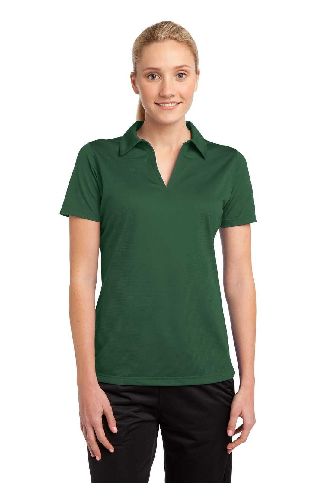 Sport-Tek LST690 Ladies PosiCharge Active Textured Polo - Forest Green - HIT a Double - 1