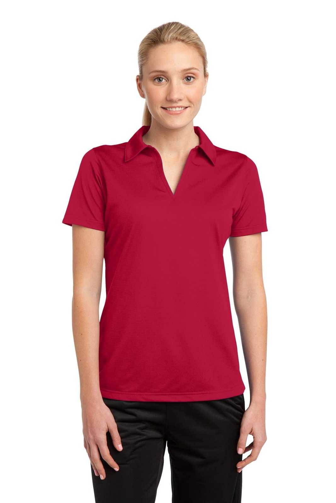 Sport-Tek LST690 Ladies PosiCharge Active Textured Polo - True Red - HIT a Double - 1