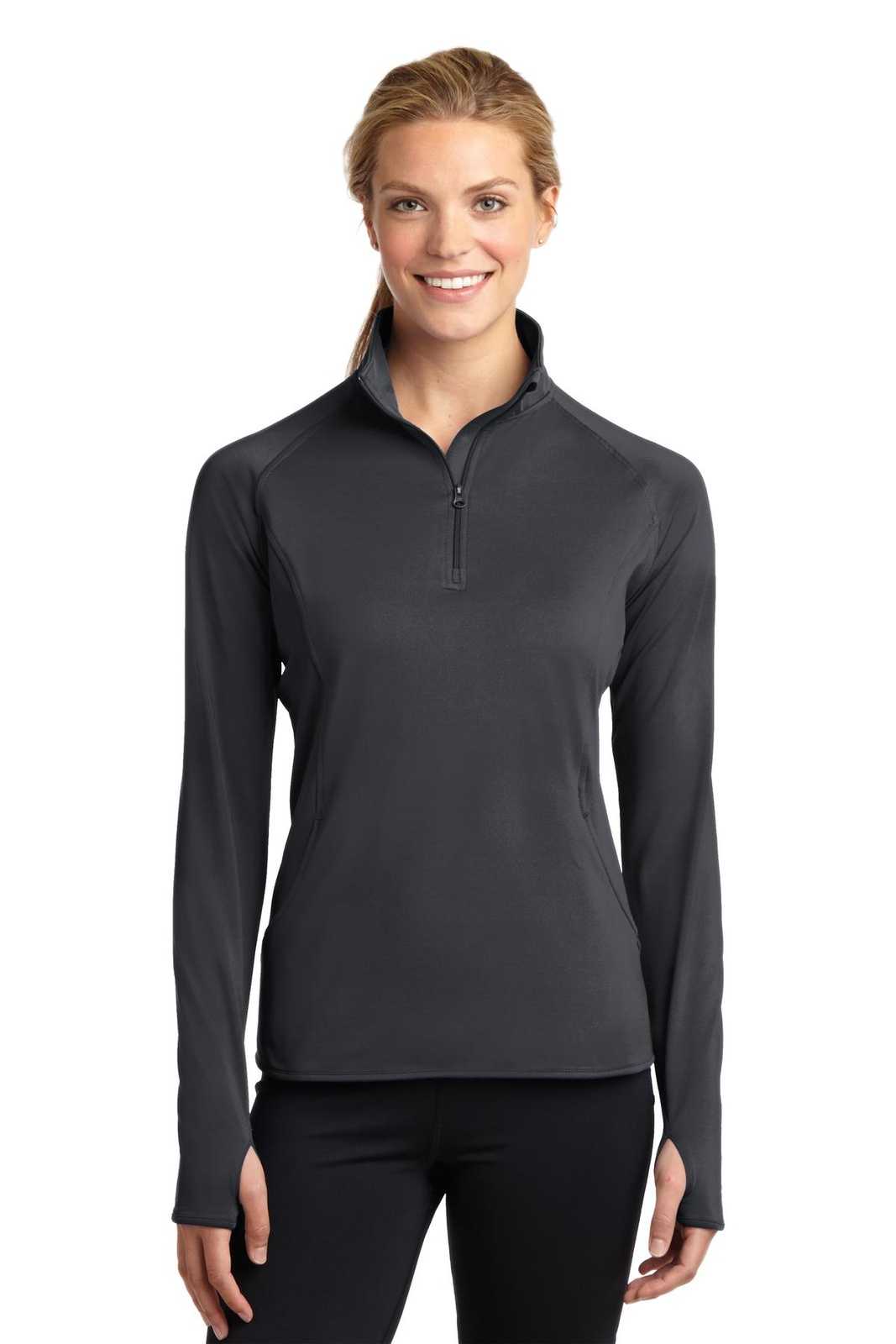 Sport-Tek LST850 Ladies Sport-Wick Stretch 1/2-Zip Pullover - Charcoal Gray - HIT a Double - 1