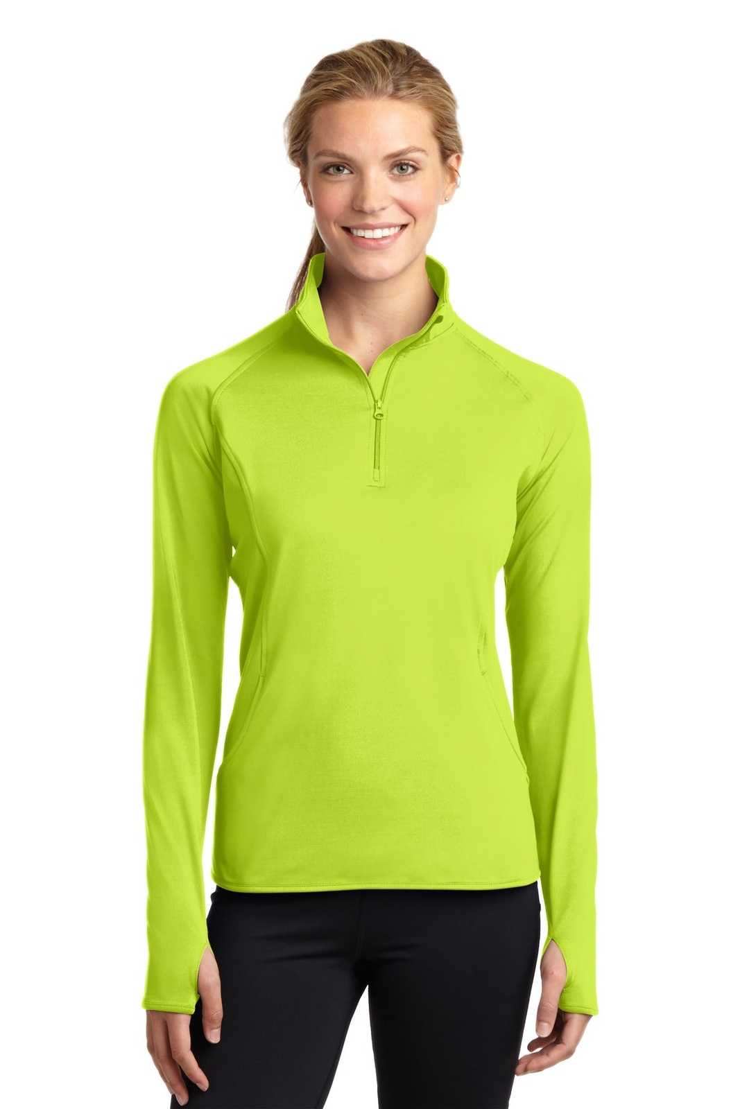 Sport-Tek LST850 Ladies Sport-Wick Stretch 1/2-Zip Pullover - Charge Green - HIT a Double - 1