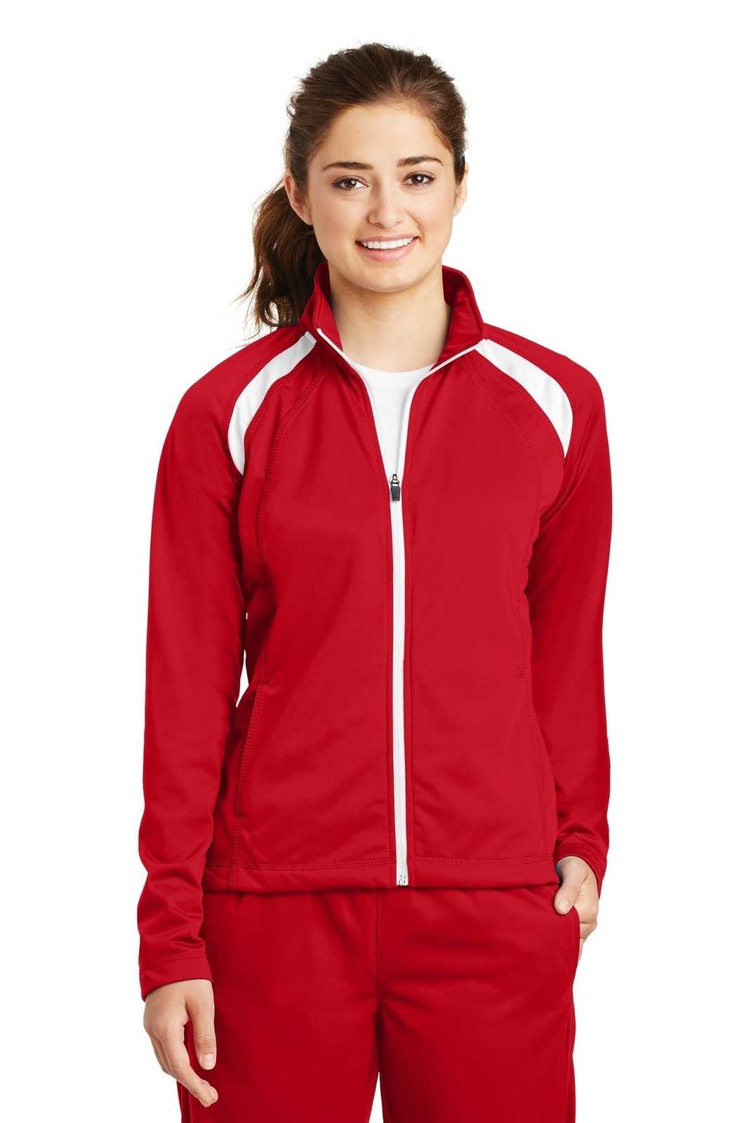 Sport-Tek LST90 Ladies Tricot Track Jacket - True Red White - HIT a Double - 1