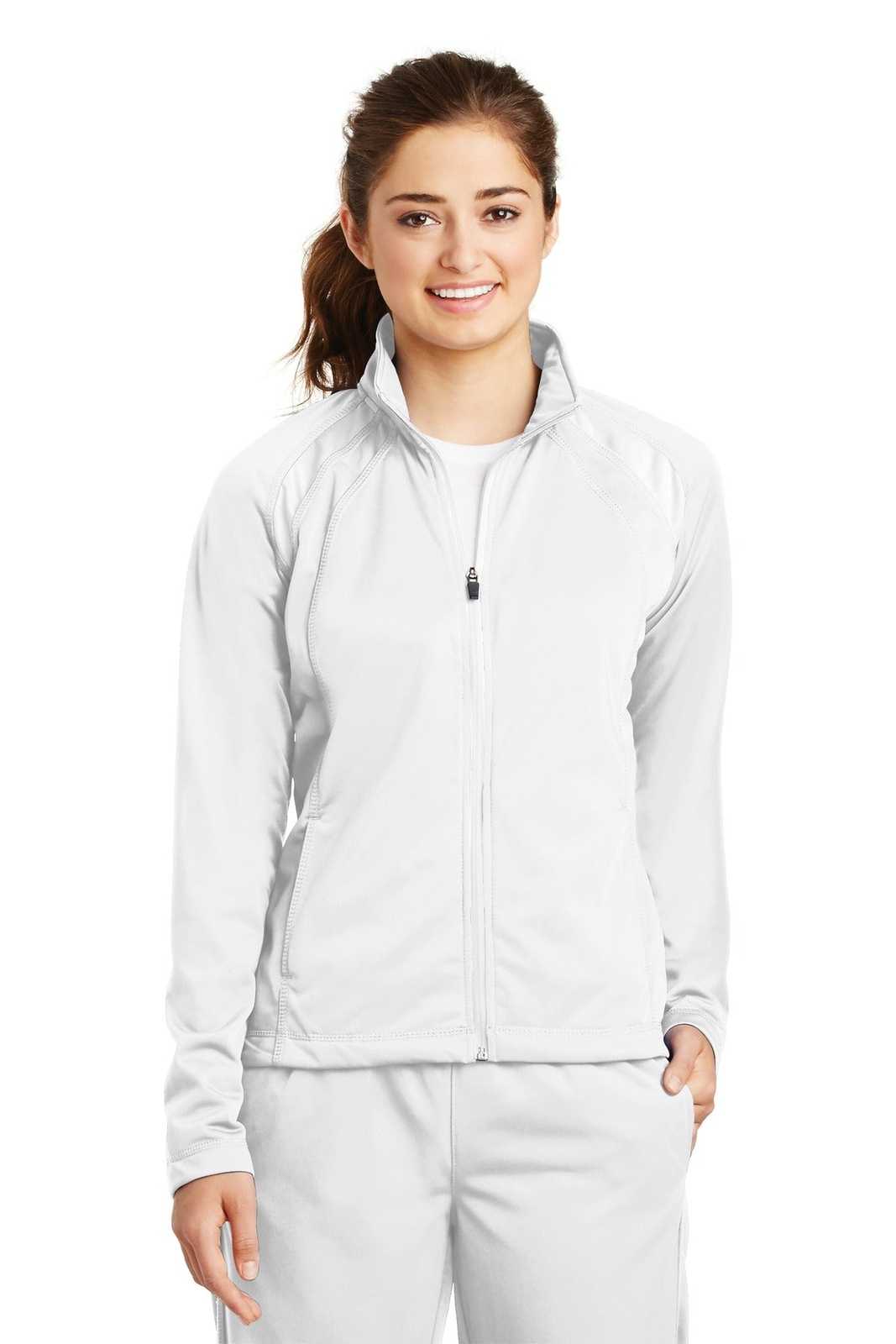 Sport-Tek LST90 Ladies Tricot Track Jacket - White White - HIT a Double - 1