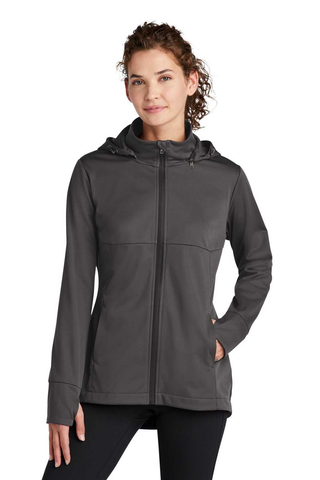 Sport-Tek LST980 Ladies Hooded Soft Shell Jacket - Graphite - HIT a Double - 1
