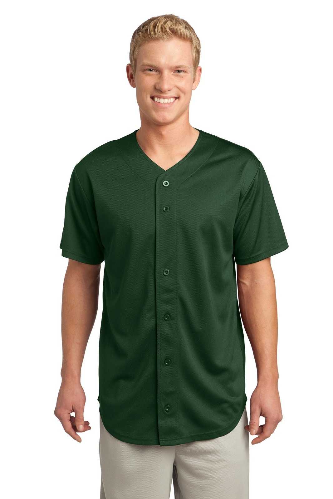 Sport-Tek ST220 PosiCharge Tough Mesh Full-Button Jersey - Forest Green - HIT a Double - 1