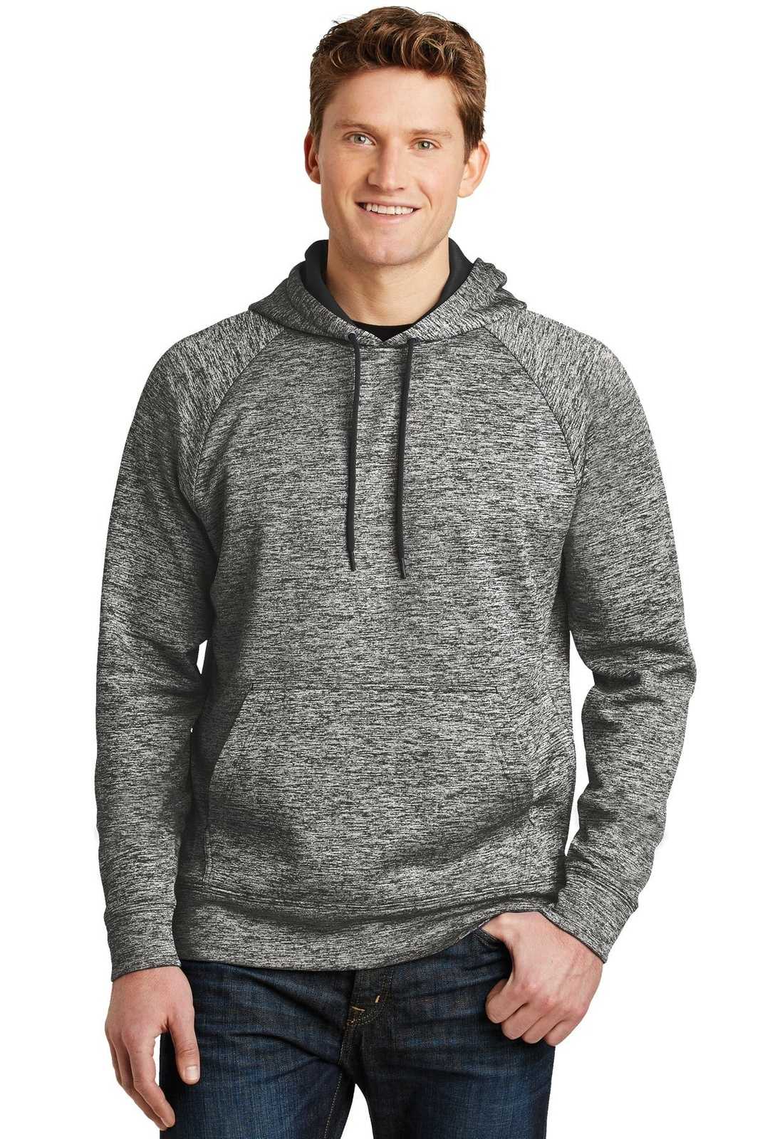Sport-Tek ST225 PosiCharge Electric Heather Fleece Hooded Pullover - Black Electric - HIT a Double - 1