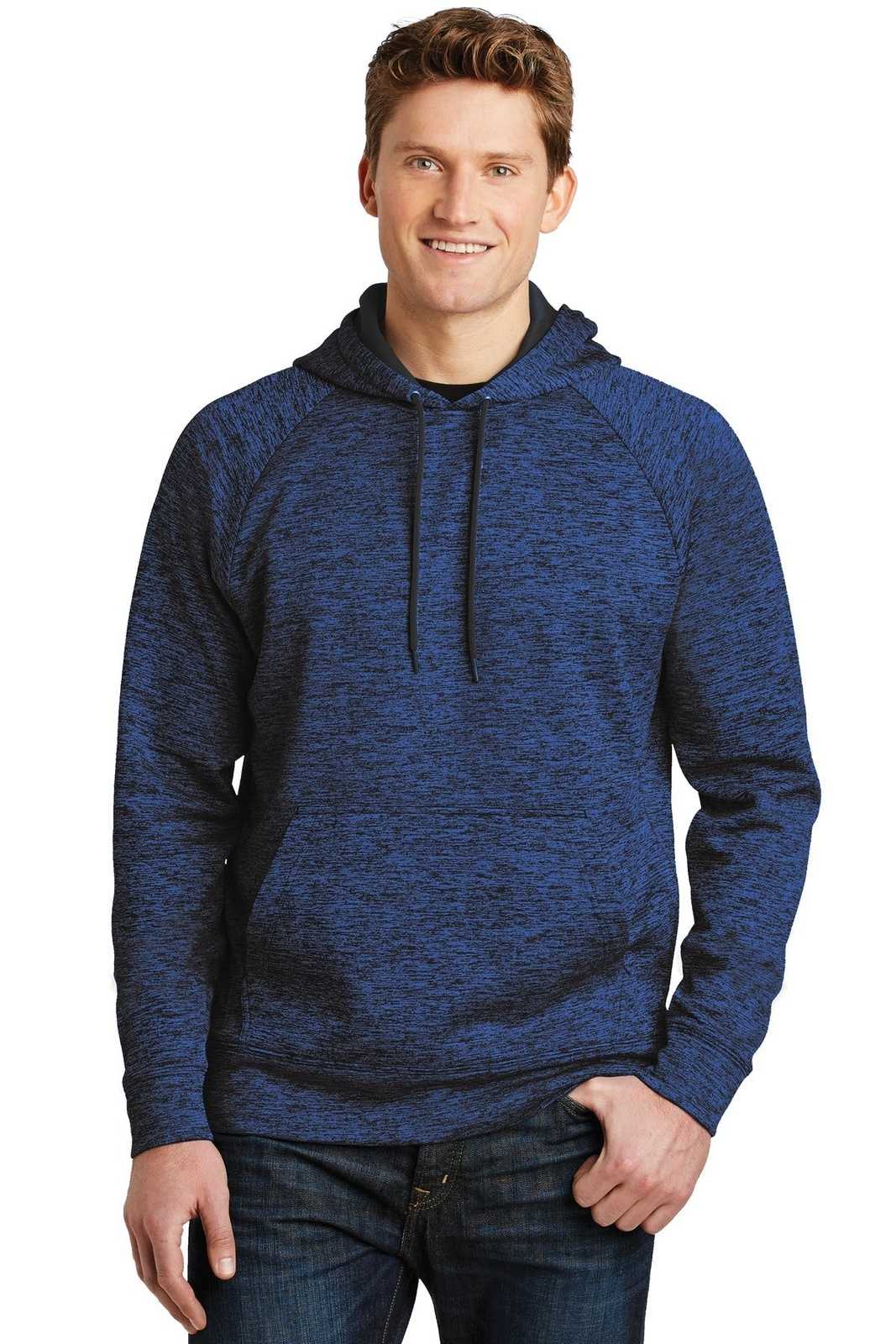 Sport-Tek ST225 PosiCharge Electric Heather Fleece Hooded Pullover - Dark Royal-Black Electric - HIT a Double - 1