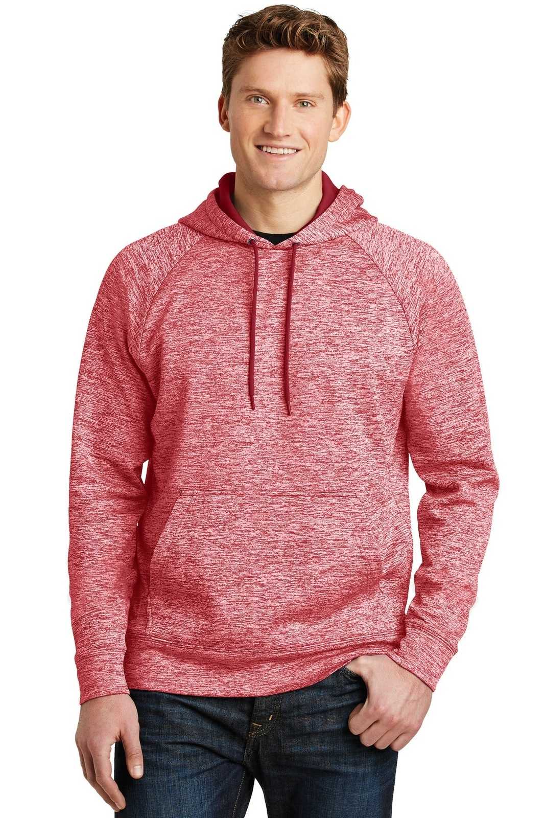 Sport-Tek ST225 PosiCharge Electric Heather Fleece Hooded Pullover - Deep Red Electric - HIT a Double - 1