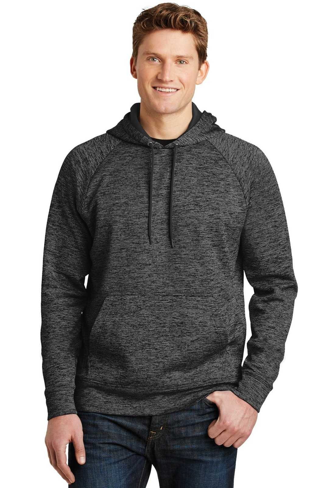 Sport-Tek ST225 PosiCharge Electric Heather Fleece Hooded Pullover - Gray-Black Electric - HIT a Double - 1