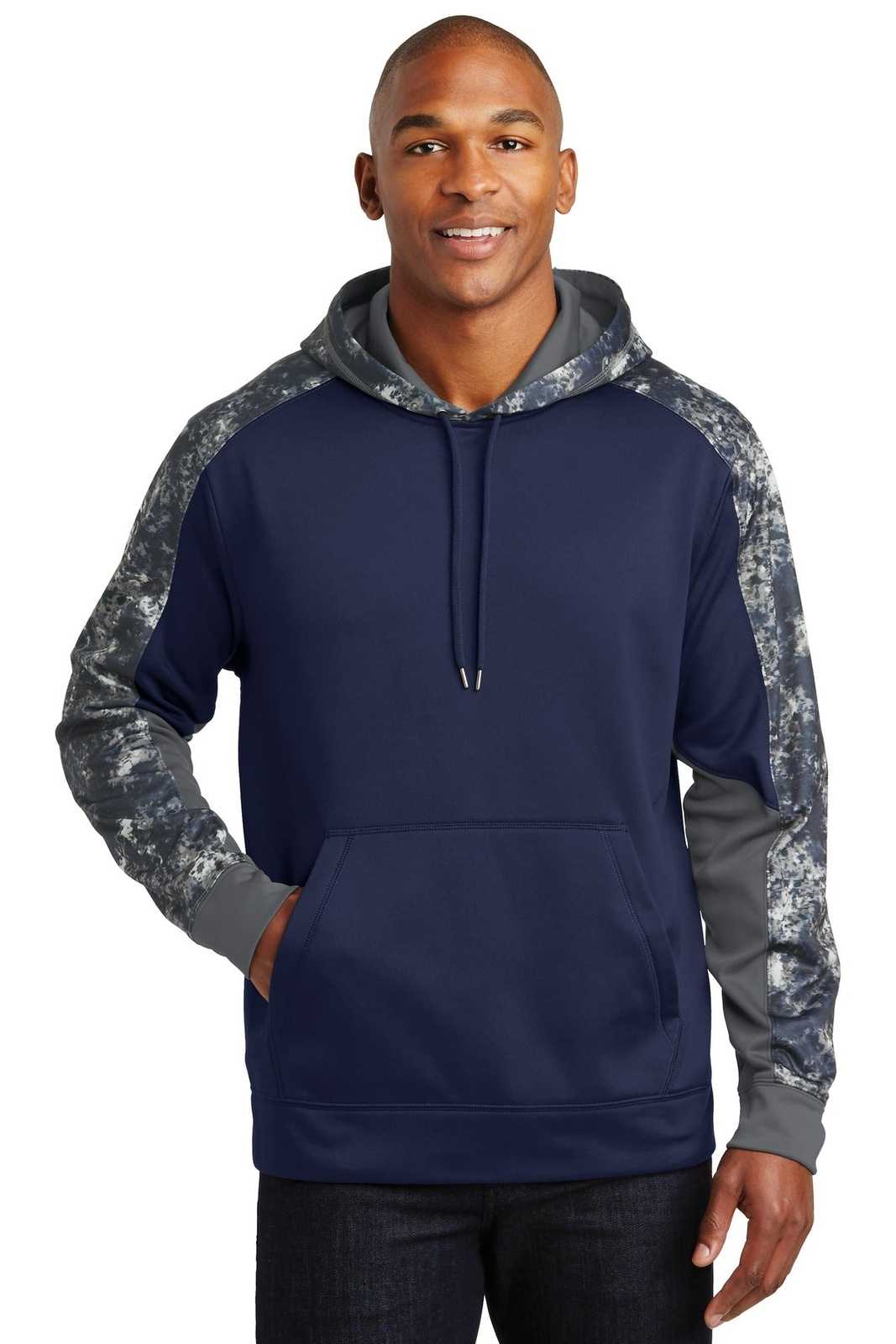 Sport-Tek ST231 Sport-Wick Mineral Freeze Fleece Colorblock Hooded Pullover - True Navy Navy - HIT a Double - 1