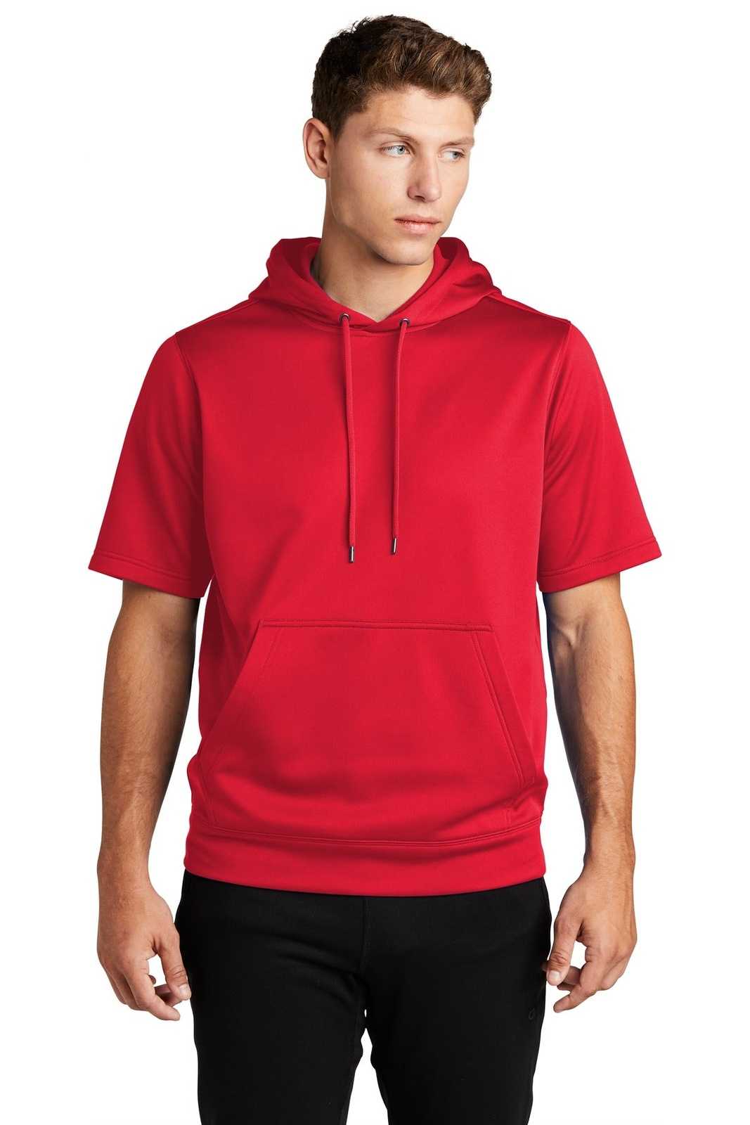 Sport-Tek ST251 Sport-Wick Fleece Short Sleeve Hooded Pullover - Deep Red - HIT a Double - 1