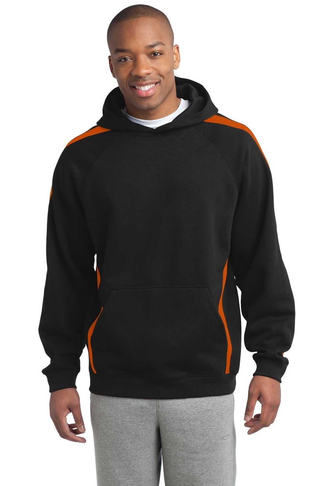 Sport-Tek ST265 Sleeve Stripe Pullover Hooded Sweatshirt - Black Deep Orange - HIT a Double - 1