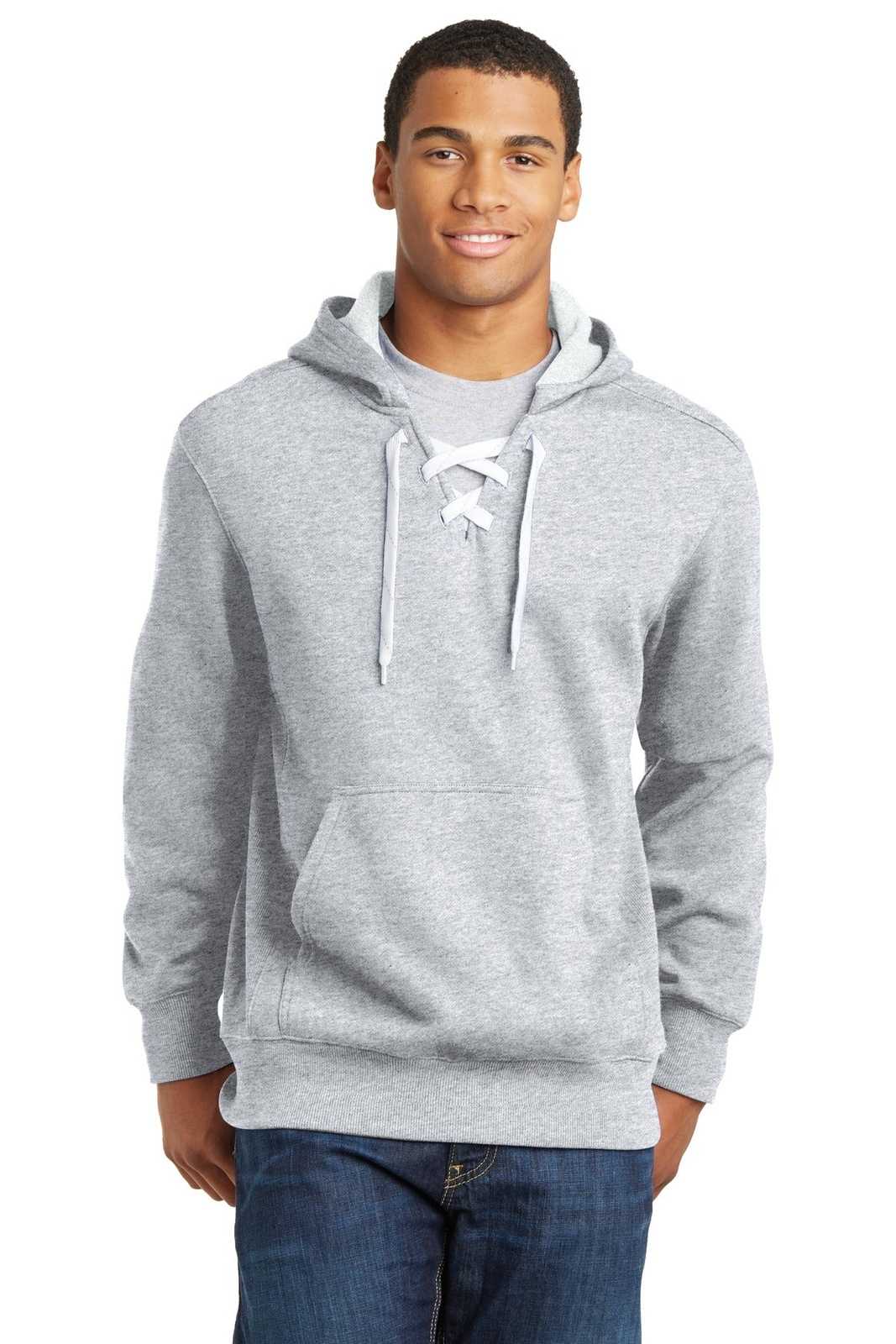 Sport-Tek ST271 Lace Up Pullover Hooded Sweatshirt - Athletic Heather - HIT a Double - 1