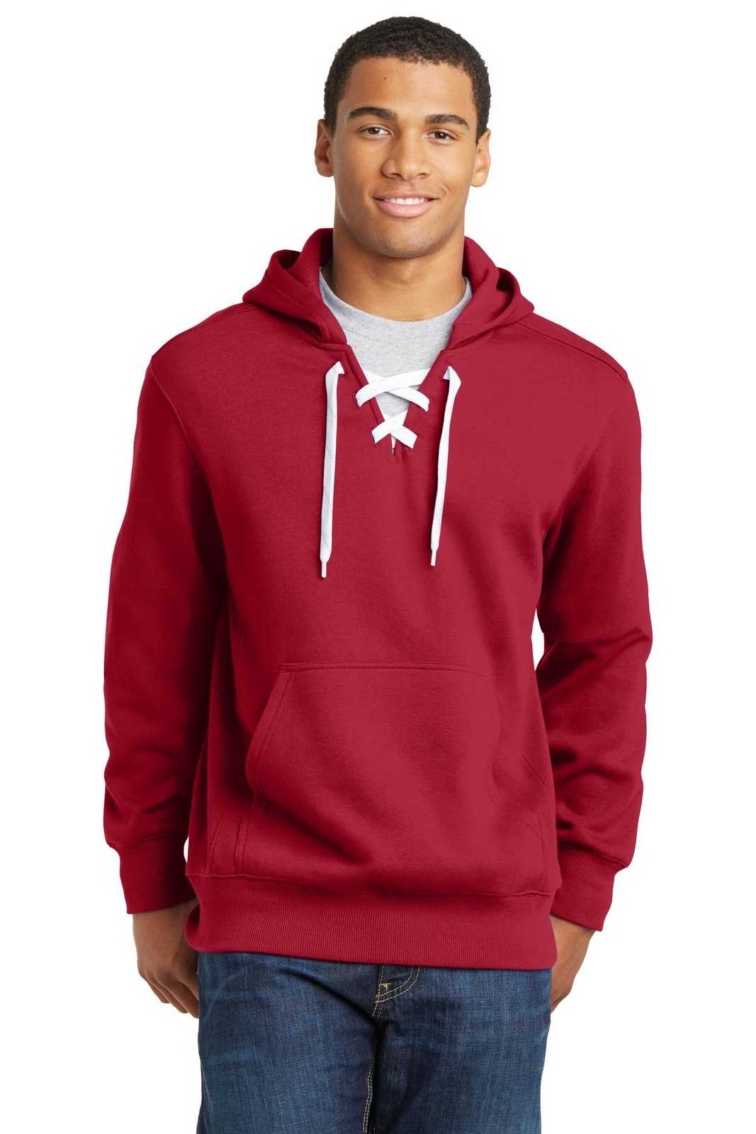 Sport-Tek ST271 Lace Up Pullover Hooded Sweatshirt - Deep Red - HIT a Double - 1