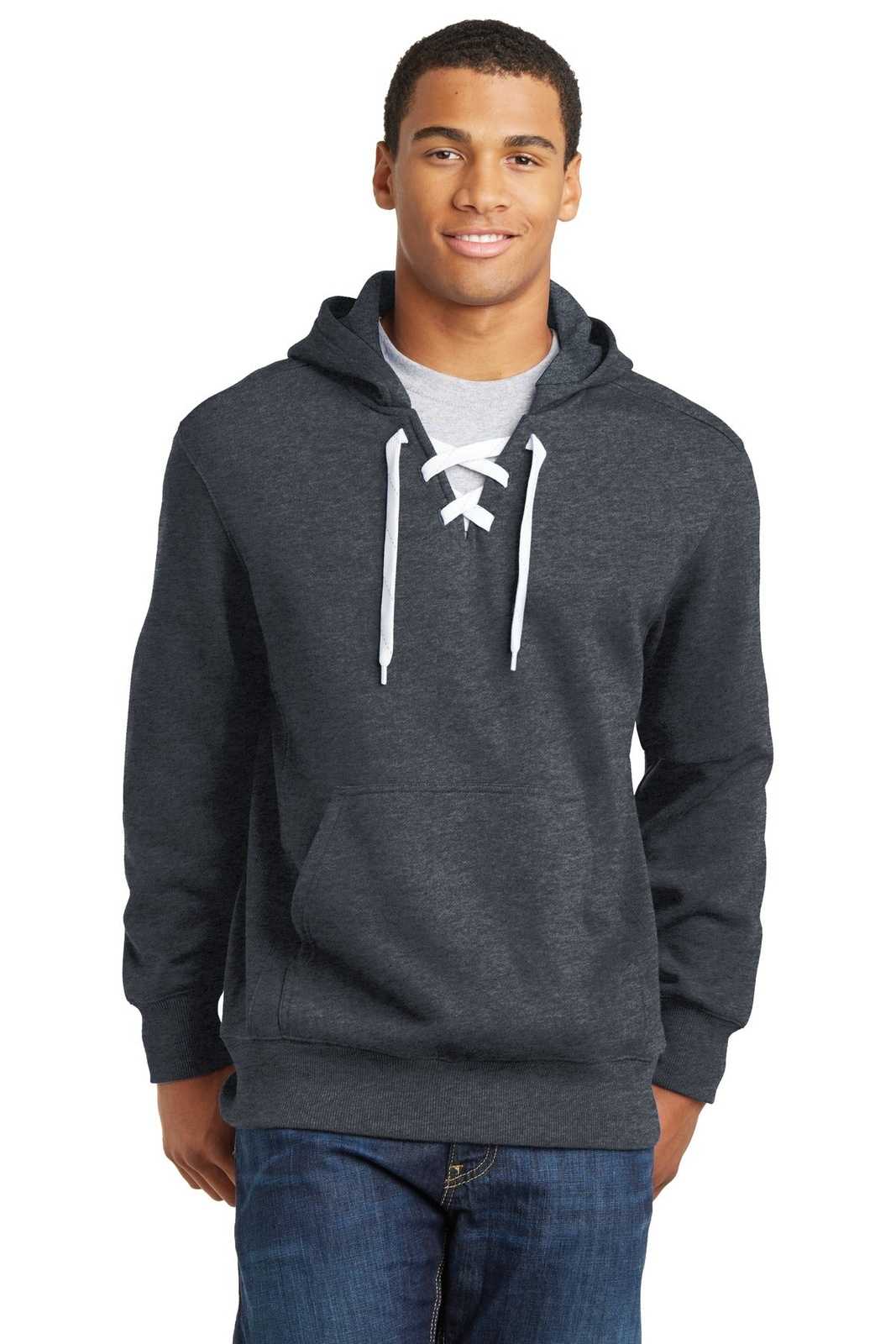 Sport-Tek ST271 Lace Up Pullover Hooded Sweatshirt - Graphite Heather - HIT a Double - 1