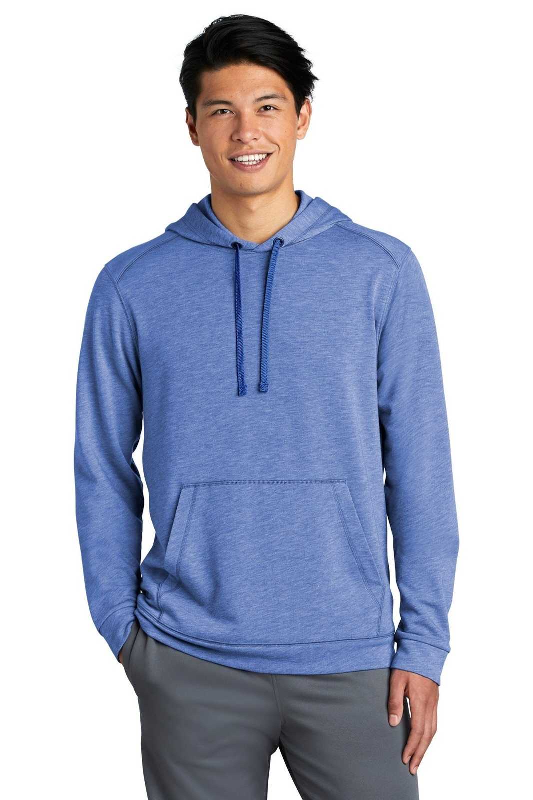 Sport-Tek ST296 PosiCharge Tri-Blend Wicking Fleece Hooded Pullover - True Royal Heather - HIT a Double - 1