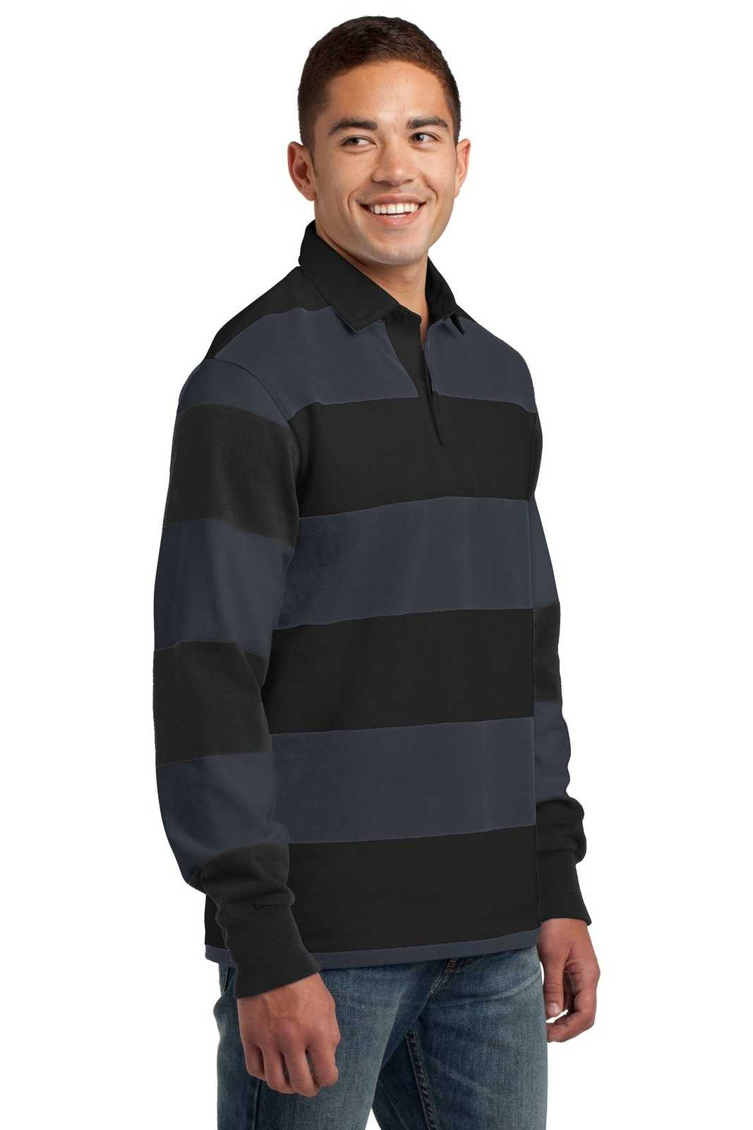 Sport-Tek ST301 Classic Long Sleeve Rugby Polo - Black Graphite - HIT a Double - 4