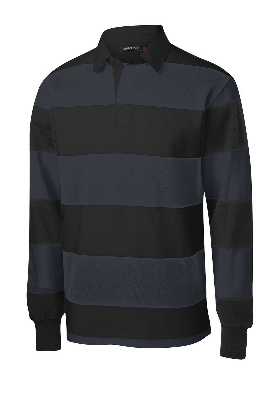 Sport-Tek ST301 Classic Long Sleeve Rugby Polo - Black Graphite - HIT a Double - 5