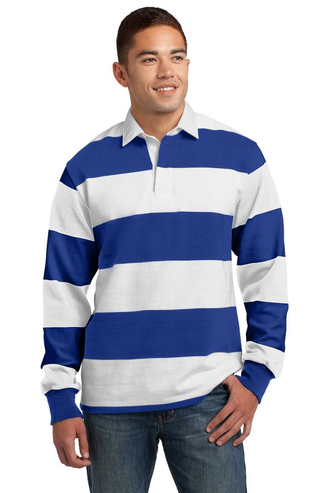 Sport-Tek ST301 Classic Long Sleeve Rugby Polo - True Royal White - HIT a Double - 1