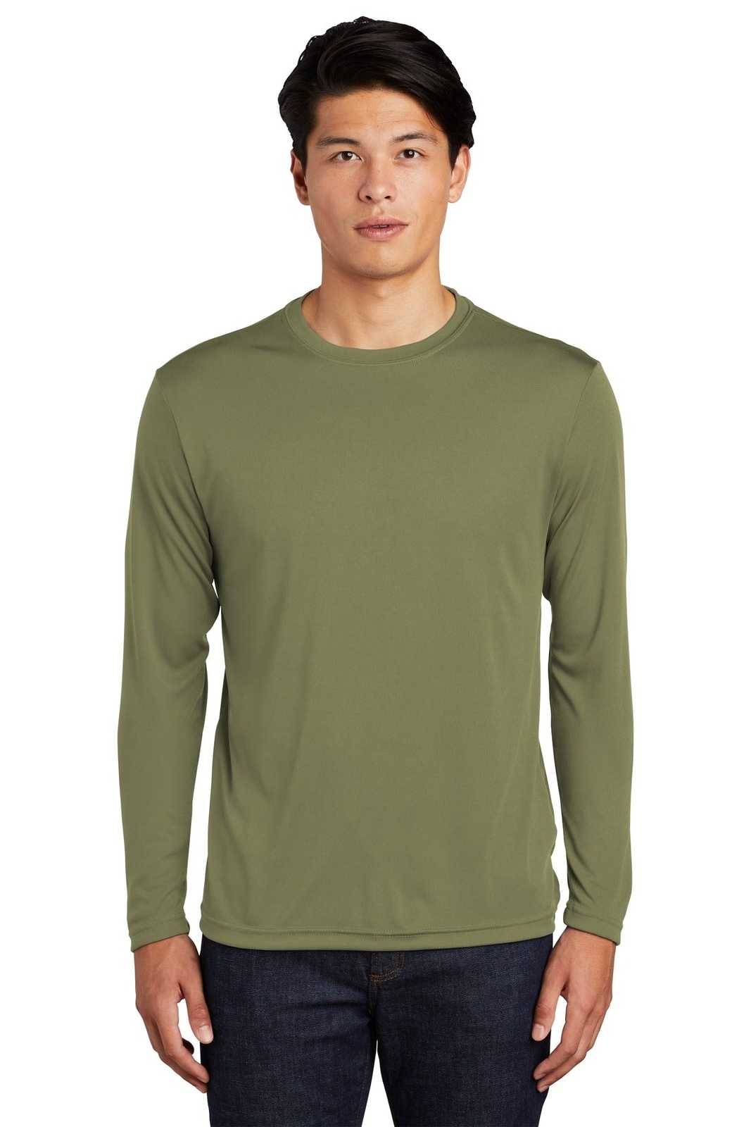 Sport-Tek ST350LS Long Sleeve PosiCharge Competitor Tee - Olive Drab Green - HIT a Double - 1
