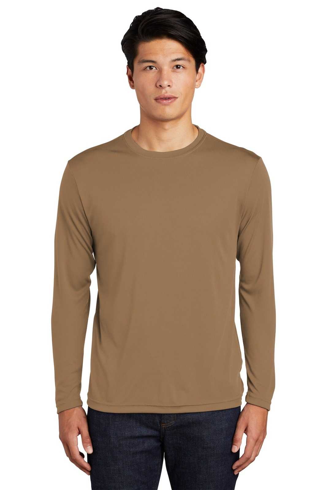 Sport-Tek ST350LS Long Sleeve PosiCharge Competitor Tee - Woodland Brown - HIT a Double - 1