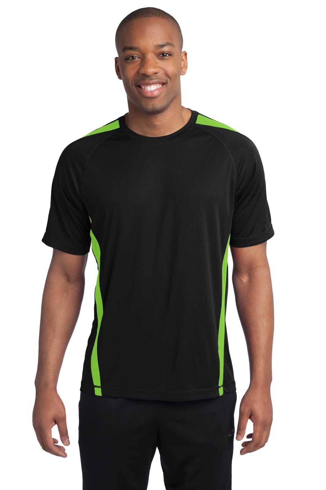 Sport-Tek ST351 Colorblock PosiCharge Competitor Tee - Black Lime Shock - HIT a Double - 1