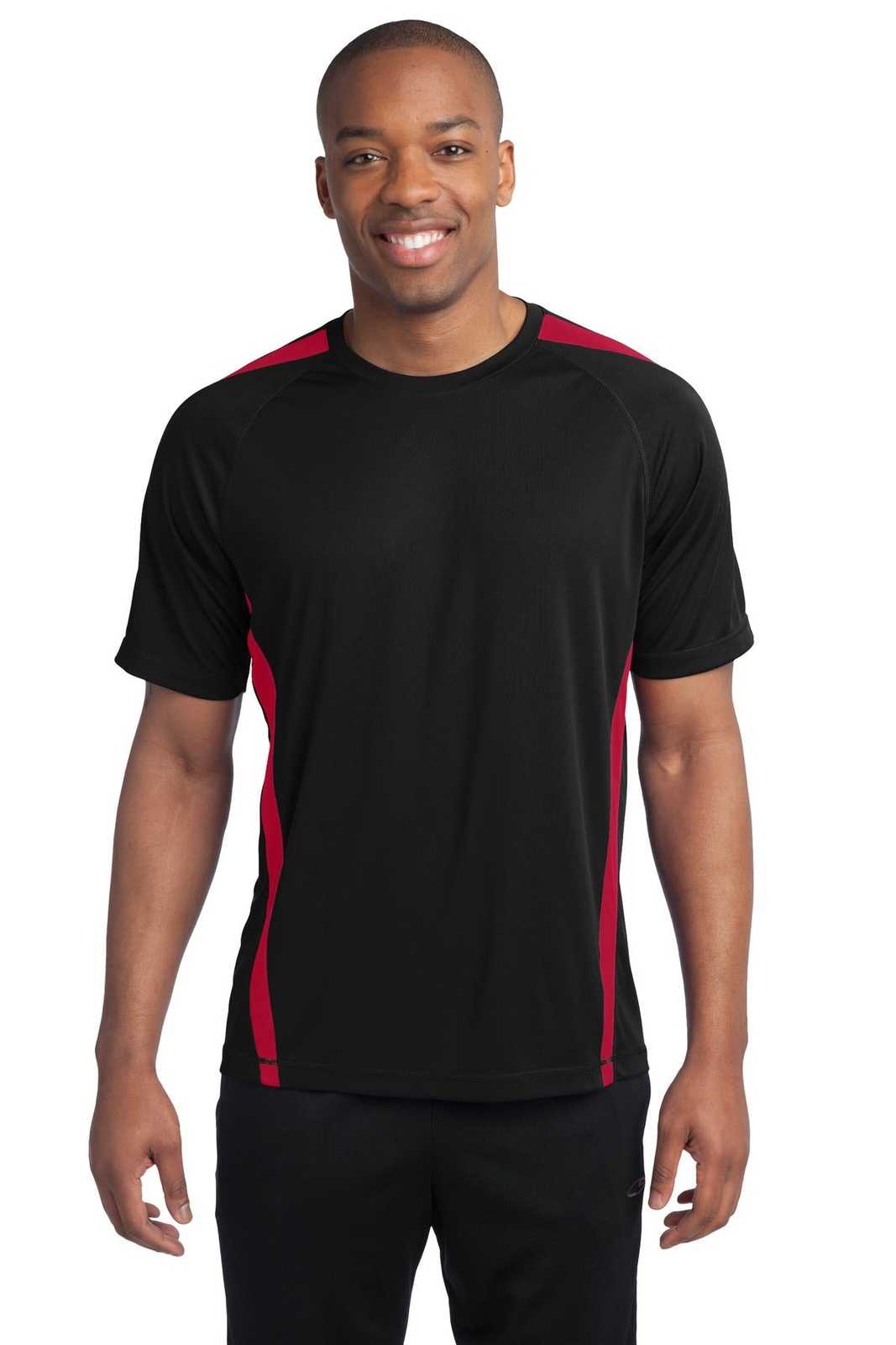 Sport-Tek ST351 Colorblock PosiCharge Competitor Tee - Black True Red - HIT a Double - 1