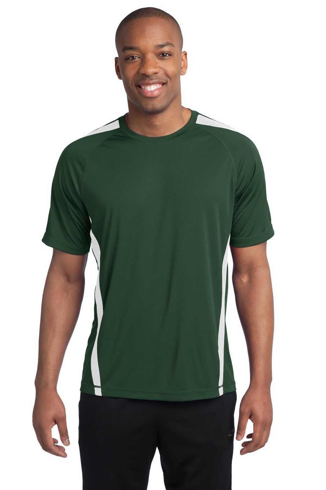 Sport-Tek ST351 Colorblock PosiCharge Competitor Tee - Forest Green White - HIT a Double - 1