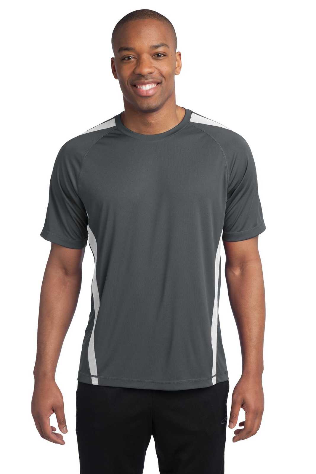 Sport-Tek ST351 Colorblock PosiCharge Competitor Tee - Iron Gray White - HIT a Double - 1