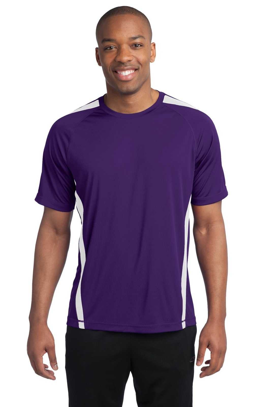 Sport-Tek ST351 Colorblock PosiCharge Competitor Tee - Purple White - HIT a Double - 1