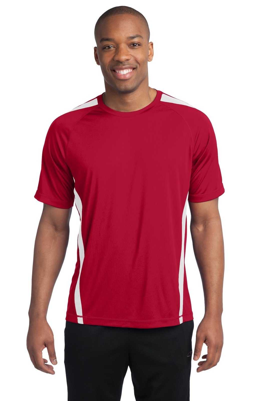 Sport-Tek ST351 Colorblock PosiCharge Competitor Tee - True Red White - HIT a Double - 1